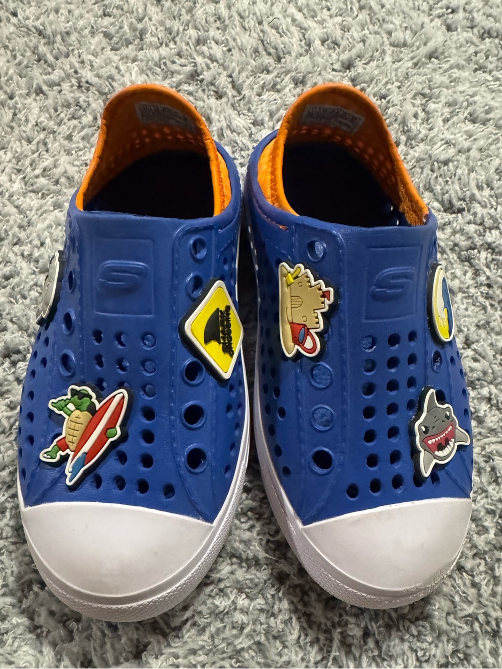 Skechers Guzman Steps Foamies Blue Orange Kids Slip-On Shoes Sz 11